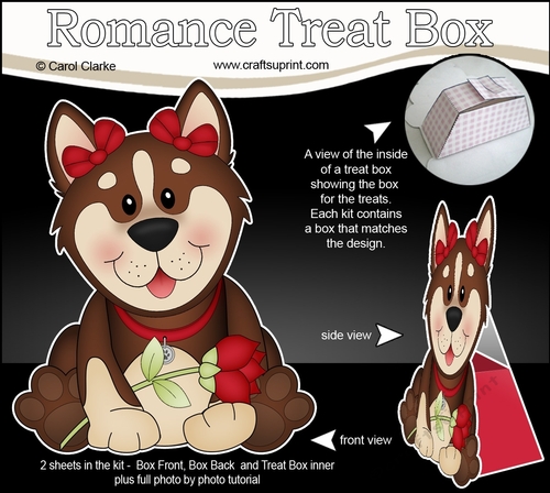 3D Valentine Treat Box Mini Kit - Cute Romantic Husky Dog has a Rose