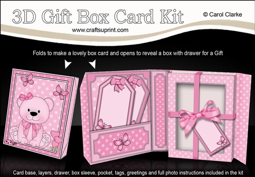 3D Cute Little Teddy Bear Gift Box Card Kit 3d Decoupage