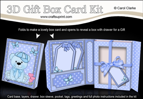 3D Cute Little Teddy Bear Gift Box Card Kit 3d Decoupage