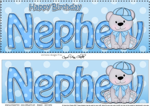 Large DL Happy Birthday NEPHEW 3D decoupage with Austin Bear