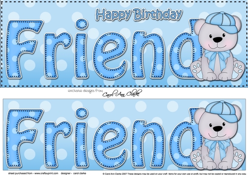 Large DL Happy Birthday FRIEND 3D decoupage with Austin Bear