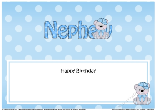 Large DL Happy Birthday NEPHEW insert with Austin Bear