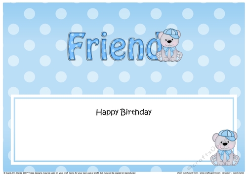 Large DL Happy Birthday FRIEND insert with Austin Bear