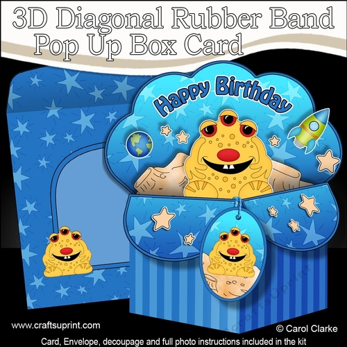 3D Diagonal Rubber Band Pop Up Box Card Kit -  Cute Little Alien