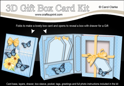 3D Gift Box Card Kit 3d Decoupage - Butterfly & Flowers Birdcage