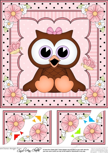 8 x 8 Cute Little Hoot Owl Scalloped Corner Topper  