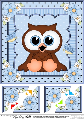 8 x 8 Cute Little Hoot Owl Scalloped Corner Topper  