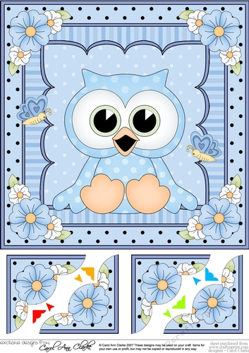 8 x 8 Cute Little Hoot Owl Scalloped Corner Topper  