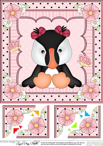 8 x 8 Cute Little Pip Penguin Scalloped Corner Topper  