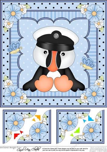 8 x 8 Cute Little Pip Penguin Scalloped Corner Topper  