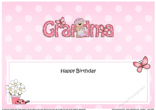 Large DL Happy Birthday GRANDMA insert with Livvy Bear