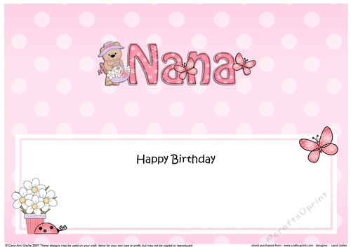 Large DL Happy Birthday NANA insert with Livvy Bear