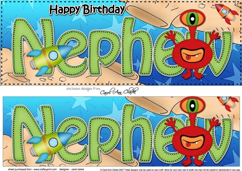 Large DL Happy Birthday NEPHEW with Aliens 3D decoupage with cute Alien