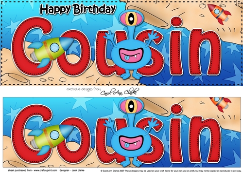 Large DL Happy Birthday COUSIN with Aliens 3D decoupage with cute Alien