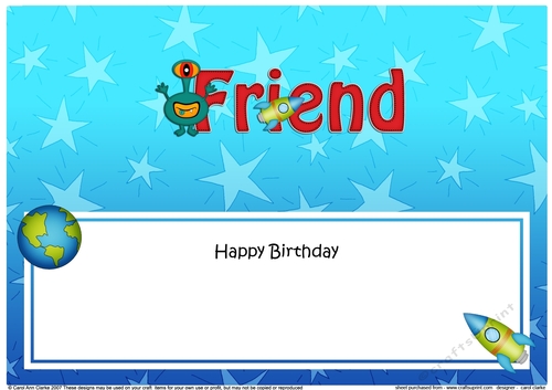 Large DL Happy Birthday FRIEND insert with cute Alien