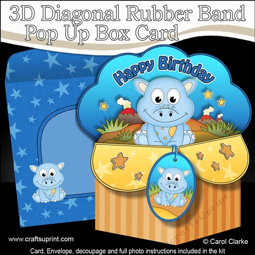 3D Diagonal Rubber Band Pop Up Box Card Kit - Cute Little Dinosaur
