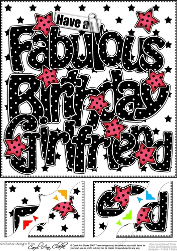 8 x 8 Have a Fabulous Birthday GIRLFRIEND Scalloped corner Topper