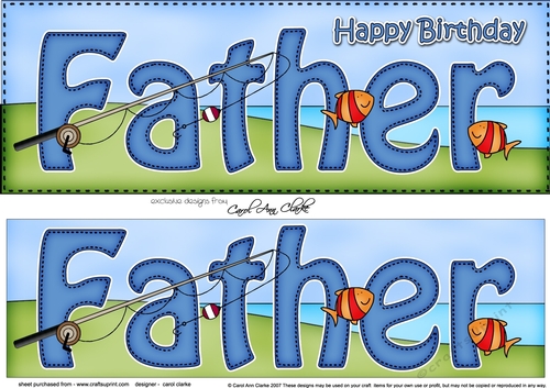 Large DL Happy Birthday FATHER 3D decoupage with Fishing