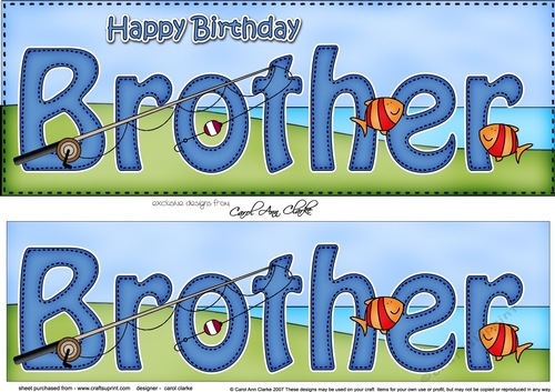 Large DL Happy Birthday BROTHER 3D decoupage with Fishing