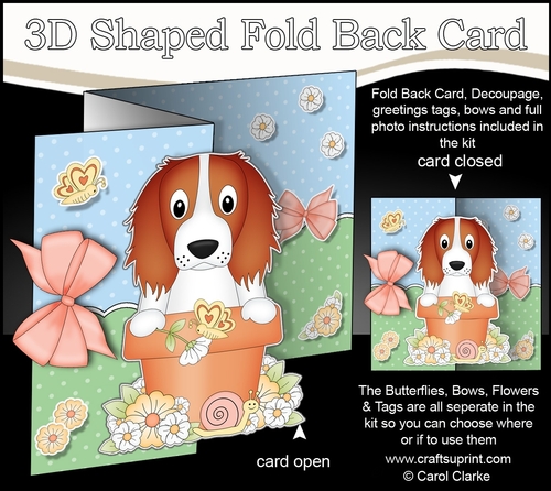 3D Shaped No-Hole Fold Back Card Kit - Flowerpot Friends - Little Springer Spaniel Dog Baxter