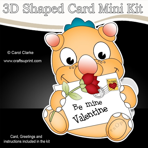 3D Shaped Card Mini Kit - Cute Little Dinosaur has a Valentines Card