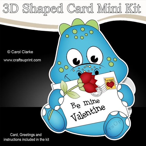 3D Shaped Card Mini Kit - Cute Little Dinosaur has a Valentines Card