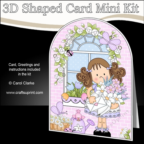 3D Shaped Card  Kit - Country Cottage Girlz Zoe has a Bouquet of Flowers