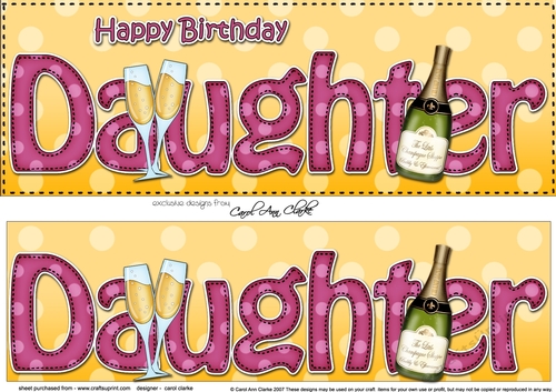 Large DL Happy Birthday DAUGHTER 3D decoupage with Champagne