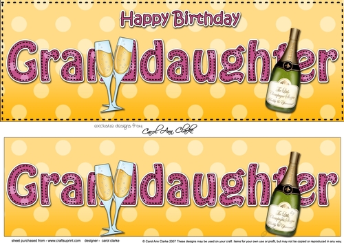 Large DL Happy Birthday GRANDDAUGHTER 3D decoupage with Champagne
