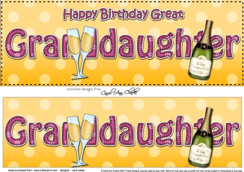 Large DL Happy Birthday GREAT GRANDDAUGHTER 3D decoupage with Champagne
