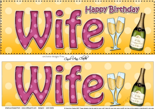 Large DL Happy Birthday WIFE 3D decoupage with Champagne