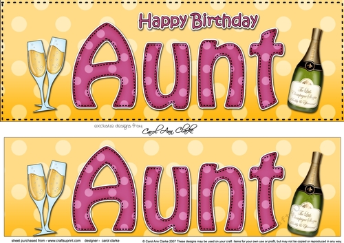 Large DL Happy Birthday AUNT 3D decoupage with Champagne