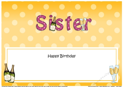 Large DL Happy Birthday SISTER insert with Champagne
