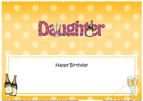 Large DL Happy Birthday DAUGHTER insert with Champagne
