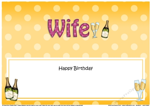 Large DL Happy Birthday WIFE insert with Champagne