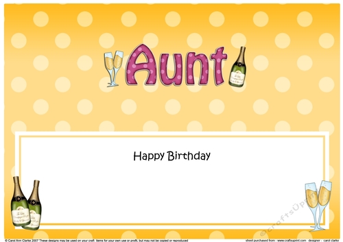 Large DL Happy Birthday AUNT insert with Champagne