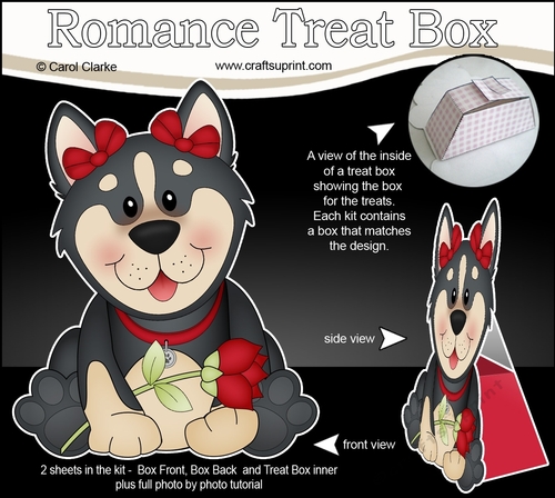 3D Valentine Treat Box Mini Kit - Cute Romantic Husky Dog has a Rose