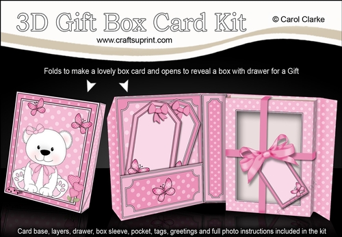 3D Cute Little Teddy Bear Gift Box Card Kit 3d Decoupage