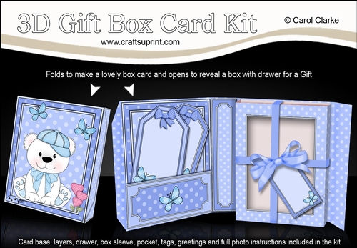 3D Cute Little Teddy Bear Gift Box Card Kit 3d Decoupage