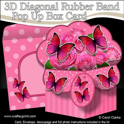 3D Diagonal Rubber Band Pop Up Box Card Kit - Pretty Flowers & Butterflies