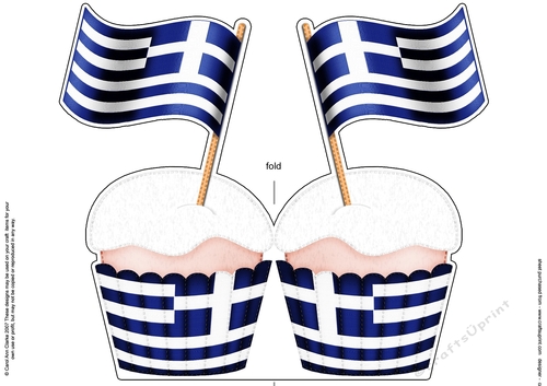 Flying the Flag Greece Cupcake Felties Shaped Card