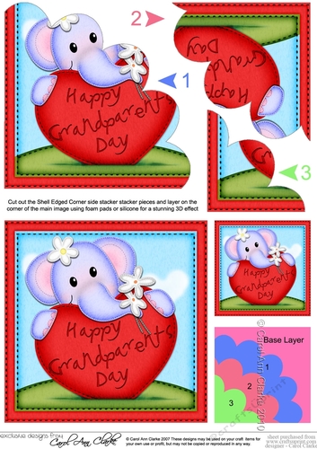 Lola Elephant has a Grandparents Day Heart Shell Edged stacker