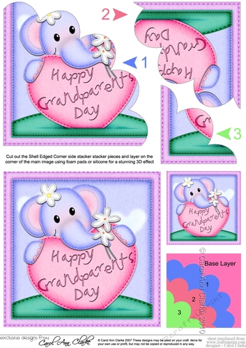 Lola Elephant has a Grandparents Day Heart Shell Edged stacker
