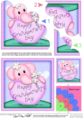 Lola Elephant has a Grandparents Day Heart Shell Edged stacker