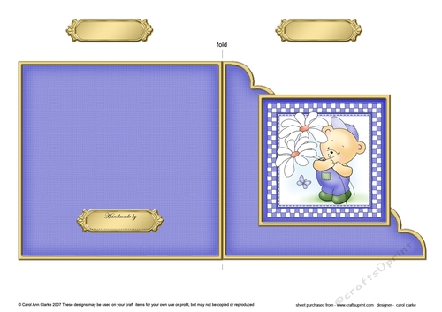 Cute Hunney Bear Robert has pretty Flowers - Cut and Fold Corner Card  