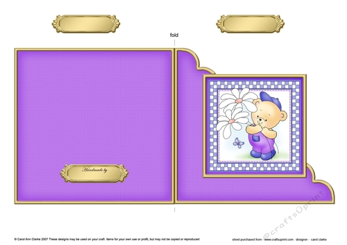 Cute Hunney Bear Robert has pretty Flowers - Cut and Fold Corner Card  