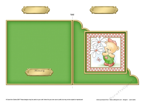 Cute Hunney Bear Robert has pretty Flowers - Cut and Fold Corner Card  