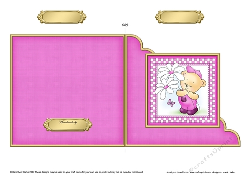 Cute Hunney Bear Robert has pretty Flowers - Cut and Fold Corner Card  