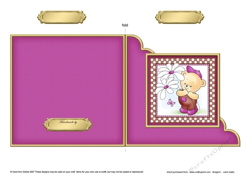 Cute Hunney Bear Robert has pretty Flowers - Cut and Fold Corner Card  