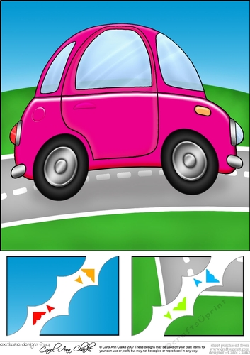 8 x 8 Funky Car Scalloped Corner Topper